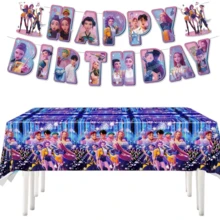 1pc K-Pop Demon Witch Group Pattern Tablecloth Blue Color Birthday Party Table Cover Holiday Party Decor Supplies Suitable For Birthday Party Decoration, Themed Party Decoration - Multicolor - View 4