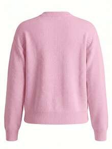 Women's Cardigan Sweater, Round Neck, Single-Breasted Button-Down, Long Sleeve, Sweet Girl Style, Basic Solid Color, Can Be Worn Alone Or Layered, Autumn/Winter - Pink - View 11