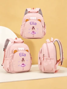 1pc Mini Back To School Personalized Bear Backpack, Versatile Casual Ballet Cartoon Girl Butterfly Print, Zipper Closure, Nylon Material, Adjustable Shoulder Strap, Hand-Carry, Suitable For School, Shopping, Daily Outings, Birthday Gift - Multicolor - View 6