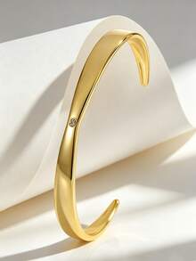 Charm-In Women's 18K Gold Plated Copper Dainty Zirconia Cuff Bracelet, Sleek Adjustable Bangle For Party & Gift - Gold - View 1