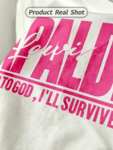 Camiseta de manga corta con cuello redondo suave y casual para mujer, estampado gráfico de la canción de Pink Lewis Capaldi, ideal para primavera y verano. - Blanco - Ver 3