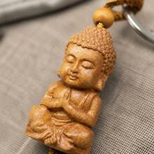 1pc Vintage Carved Buddhist Bead Keychain, Back To School Halloween Thanksgiving Christmas Good Luck Backpack Car Key Pendant Gift - Rust Brown - View 3