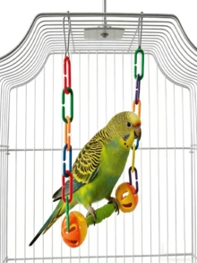 1pc Colorful Hanging Bird Toy With Plastic Rings And Bells, Suitable For Cockatiel, Cockatoo, Eclectus, Parrotlet And Other Small Parrots, Can Be Used As Bird Cage Accessory - View 6