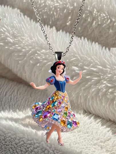 DOBBLE 1pc Cute Cartoon Beautiful Princess Acrylic Pendant Women's Necklace Choker Chain