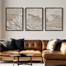 3 piezas de arte de pared moderno, pinturas en lienzo de olas blancas y beige, estilo de textura de pintura al óleo, arte de pared abstracto minimalista, pósteres de impresión de paisaje, con o sin marcos, decoración de habitación, regalo de inauguración de la casa, dormitorio, apartamento, hotel, hogar, sala de estar, dormitorio, baño, decoración de pared de oficina - A - Ver 5