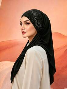 1PC/2PCS Women's Triangle Solid Color Rhinestone Headscarf, Non-Slip Islamic Solid Color Casual Underscarf, Simple Versatile, Soft Comfortable Skin-Friendly, Suitable For Daily Wear, Suitable For All Seasons - 1PC - Multicolor - View 3