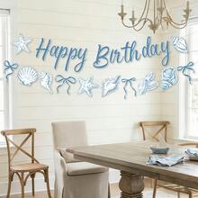1 Set Ocean Theme Happy Birthday Banner, Designed With Shells, Starfish, Conch, Mermaid And Other Marine Creatures, Suitable For Ocean Party Decoration, Suitable For Birthday/Baby Shower/Party Supplies - A - View 3