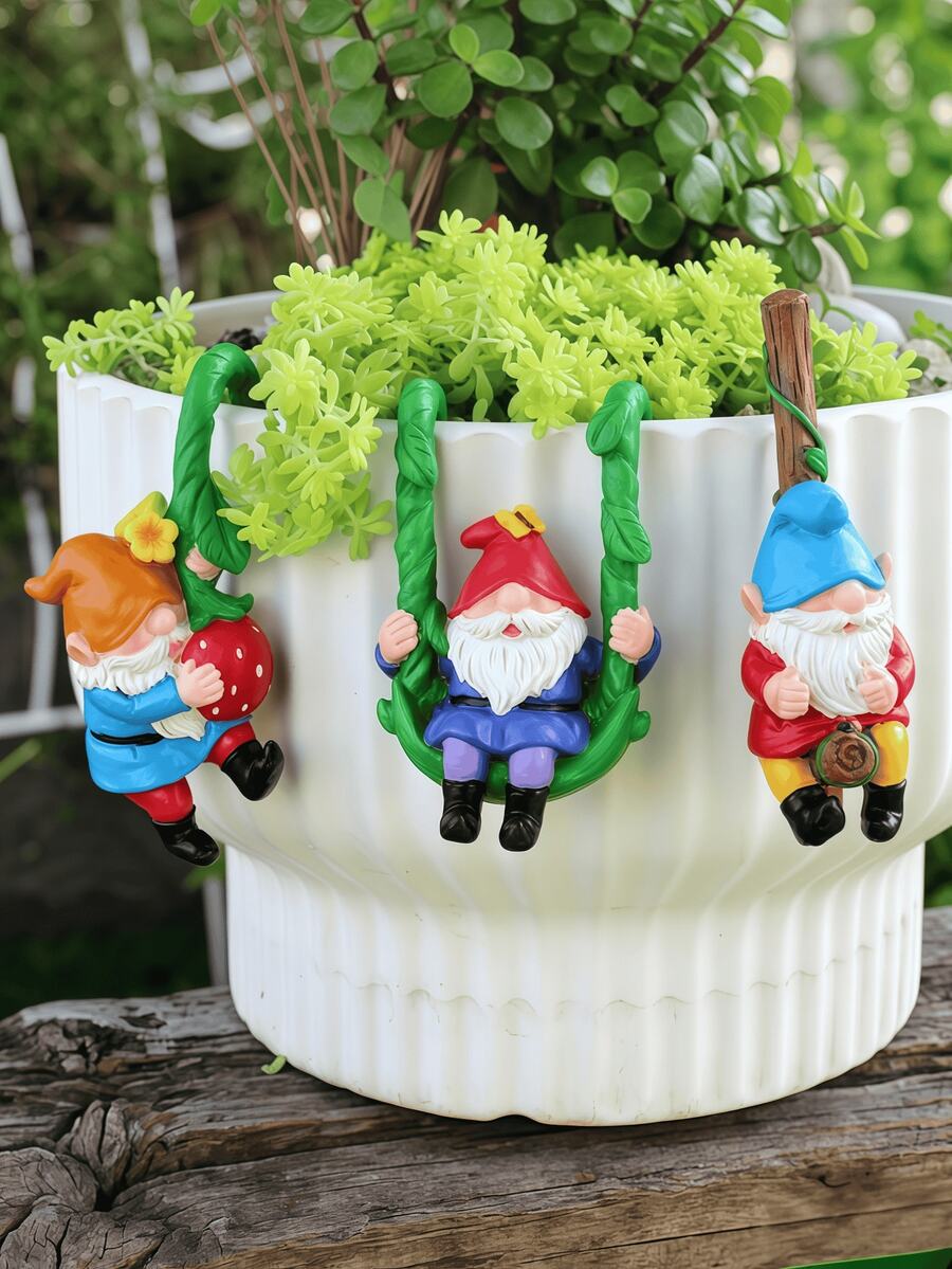 1 pieza Figura de gnomo escalador lindo, se puede colgar en macetas de flores, hecho de resina, adecuado para decoración exterior como cercas, patios, céspedes, jardines y patios (gnomo de planta) - Múltiples estilos - Ver 1