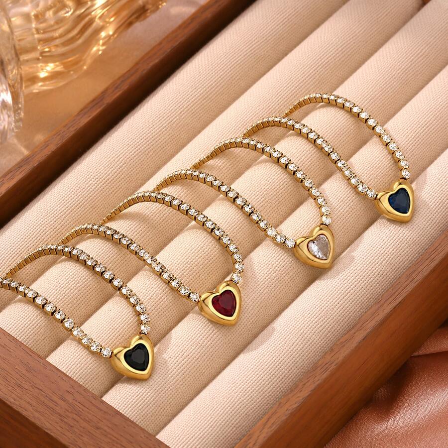 1 chiếc dây chuyền mặt hình trái tim bằng thép không gỉ đính đá Zirconia, dây chuyền cổ điển tối giản dành cho nữ, mặt dây chuyền hình trái tim bằng đá mã não đỏ, trang sức thanh lịch