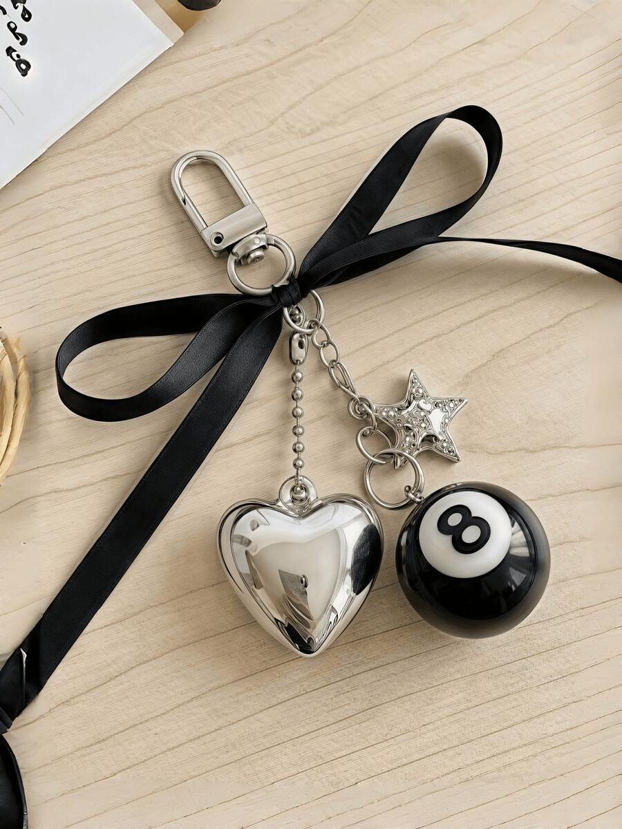 Bộ 1 móc khóa phong cách Y2K, gồm nơ ruy băng đen, mặt dây chuyền hình trái tim và ngôi sao, phù hợp với túi xách, ví, chìa khóa xe của nữ, phụ kiện thời trang hàng ngày, nâng tầm phong cách cá nhân, quà tặng phong cách punk cho bạn bè/bạn gái. - Trắc nghiệm - Xem 1