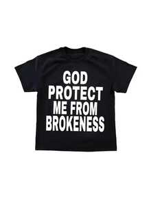 Message In Large Letters Expressing A Plea For Protection To Ward Off Poverty And Maintain Inner Strength. Casual Women's T-Shirt With Motivational Print. - Black - View 8