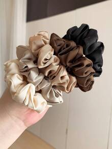 1pc/5pcs Women Elegant Satin Solid Color Minimalist Hair Scrunchies. Fashionable Retro Versatile Large Scrunchie Combo Set Of 5. - Multicolor - View 7