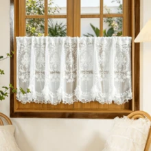 1PC Rod Pocket Window Decoration Short Sheer Curtain, Light Filtering French Style Window Sheer Curtain, Window Valance Half Curtain - White - View 2
