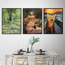 1pc Funny Black Cat Wall Art Set With Famous Paintings, Niche Healing Decor For Living Room Bedroom Study - Multicolor - View 5