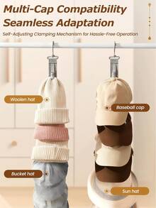 1pc Door Hanging Hat Rack - 8 Rotating Clip-On Hat Storage Bags, Foldable Hanging Storage Can Hold 8 Hats, Space-Saving, Suitable For Baseball Caps, Beanies, Swim Caps, Suitable For Wardrobe, Bedroom, Door (Grey And Black) - Multicolor - View 5