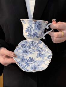 1 conjunto de xícara e pires de cerâmica floral com borda dourada vintage, elegante conjunto de xícara e pires decorados com esmalte, luxuosa xícara para leite/chá da tarde, xícara e pires de cerâmica clássica, adequado para casa, restaurante, café, loja de sobremesas, presentes, reuniões, festas - Multicolorido - Ver 15