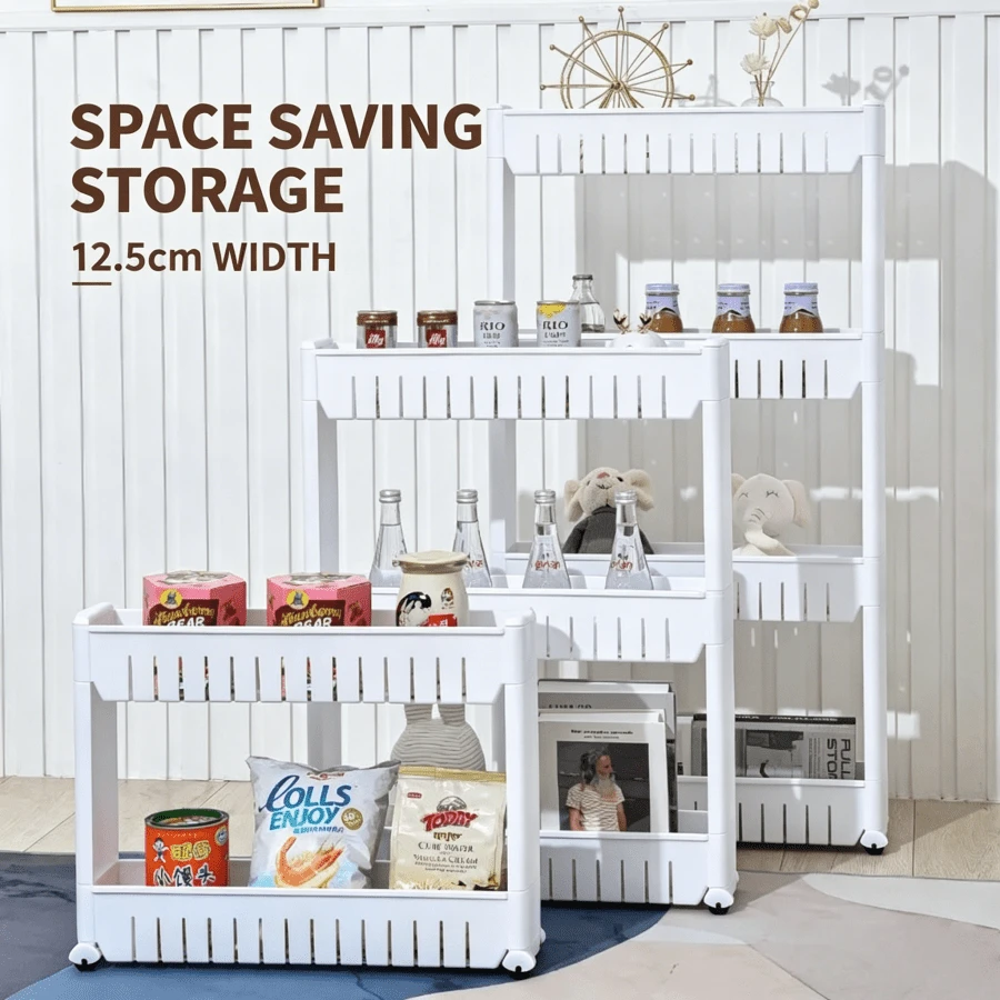 1 Set de Carrito de Almacenamiento Rodante Delgado y Hueco, Organizador Práctico de Plástico Fácil de Ensamblar y Multiusos, Adecuado para Espacios Estrechos en la Cocina, el Baño, el Dormitorio, la Lavandería y la Oficina - Multicolor - Ver 1