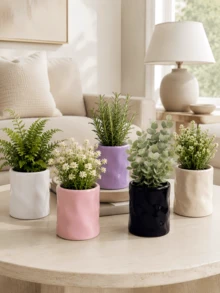 1 Pc Small Multi-Color Glossy Wavy Plant Pot, Mini Decorative Vase & Planter For Faux Plants, Tabletop Flower Pot For Home, Bedroom, Desk, Shelf & Window Sill Decor Gift - Multicolor - View 3