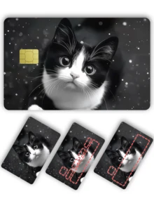1pc Cute Cat Credit Card Sticker, Adorable Pet Party Birthday Gift, PVC Material Anti-Fingerprint Anti-Scratch Durable Skin, Suitable For Men, Women, Couples, Fits Small Chip Cards, Bank Cards, Credit Cards, Transportation Cards, Student ID Cards For DIY - Type a - View 12