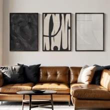3pcs Modern Black And White Abstract Wall Art Posters - Contemporary Textured Canvas Paintings With Bold Lines And Silhouettes, Minimalist Decor, Plaster Art, Framed Or Unframed, Suitable For Room Decoration, Home Decor, College Dorm, Apartment, Hotel, Living Room, Bedroom, Bathroom And Office Wall Decoration, Gift - A - View 5