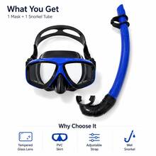 1 Set 2pcs Máscara de Snorkel Ajustable con Doble Lente y Tubo de Respiración para Adultos y Adolescentes, Adecuado para Buceo, Snorkel, Natación y Juegos Acuáticos, Tubo de Respiración Doblado Húmedo con Clip de Fijación, Marco Multicolor Brillante, Lente de Vidrio Templado, Falda de PVC, Conectable y Fijable, Adecuado para Playa, Piscina, Equipo de Snorkel de Vacaciones - Azul - Ver 10
