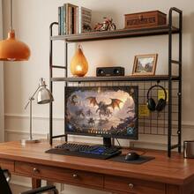 Space-Saving Desk Hutch Bookshelf - 2-Tier Computer Desktop Organizer With Sturdy Metal Frame, Perfect For Monitor, Books, And Office Essentials - Default - View 2