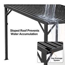 10' X 12' Lean To Gazebo, Hardtop Outdoor Pergola With Sloping Galvanized Steel Roof, Large Wall-Mounted Heavy Duty Awnings For Patio, Backyard, Deck, Porch (Black) - Dark Grey - View 2