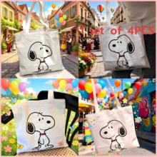 SNOOPY 1組4個可愛史努比帆布托特包，大容量休閒單肩包，適用於上學、工作與禮物 - 彩色 - 查看 3