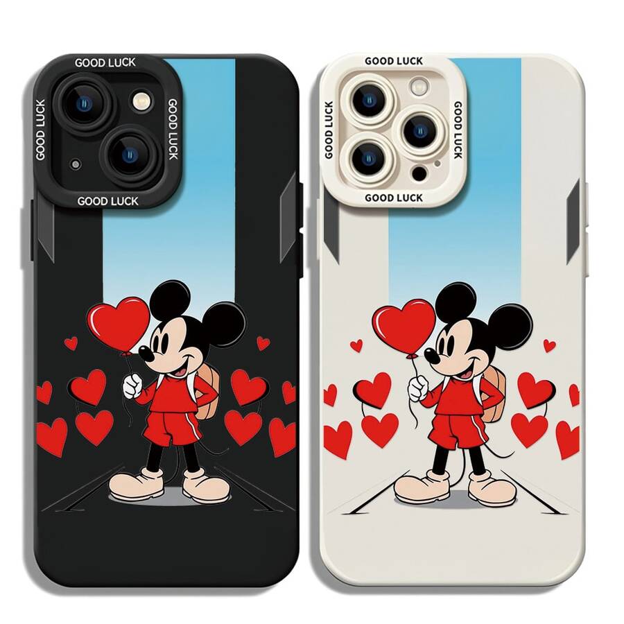 Disney Mickey Mouse Phone Case - Cheerful Mickey With Red Heart Balloon And Backpack, Cute Cartoon Design, Compatible With IPhone 17/16/15/14/13/12/11 Pro & Galaxy S25/S24/S23/S22, Ideal For Birthdays, Holidays, Graduation Gifts For Family, Friends, Classmates. - màu đen - Xem 1