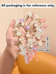 1件裝兒童珍珠花朵髮箍套組，隨機配色 3D 花朵蝴蝶結，甜美百搭日常表演新年情人節配件 - 彩色 - 查看 2