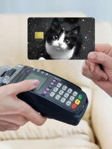 1pc Cute Cat Credit Card Sticker, Adorable Pet Party Birthday Gift, PVC Material Anti-Fingerprint Anti-Scratch Durable Skin, Suitable For Men, Women, Couples, Fits Small Chip Cards, Bank Cards, Credit Cards, Transportation Cards, Student ID Cards For DIY - Type a - View 3