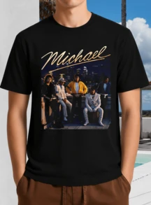 Black Unisex T-Shirt With Michael J. Jackson Career Collage & Gold Signature - Evolution Of An Icon - Black - View 8