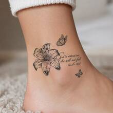 1pc Waterproof Anti-Rub PVC Realistic Lily Flower Tattoo Sticker, Suitable For Girls And Boys Daily Use - Grey - View 2