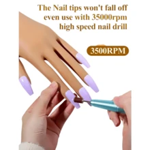 Mano de práctica para uñas acrílicas - Mano de silicona para práctica de uñas mejorada, las puntas de uñas nunca se caen, mano de maniquí para uñas postizas para práctica de uñas, mano de maniquí flexible para práctica con 50 piezas de puntas de uñas. - Café integral - Ver 4
