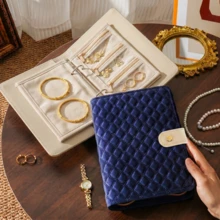 1pc Buckle Travel Jewelry Storage Bag, Velvet Material Necklace & Earring Storage Bag With Grid Compartments, Portable Zipper Jewelry Box Suitable For Travel Accessories Back To School - Multicolor - View 4