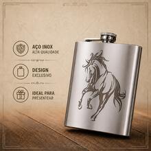 CANTIL DE BOLSO PARA BEBIDAS CAPACIDADE 7oZ/210ML EM METAL PERSONALIZADO A LASER TEMA: CAVALO ÓTIMA QUALIDADE ACOMPANHA CAIXA NOVIDADE IDÉIAS DE PRESENTE PROMOÇÃO - Prata - Visão 3