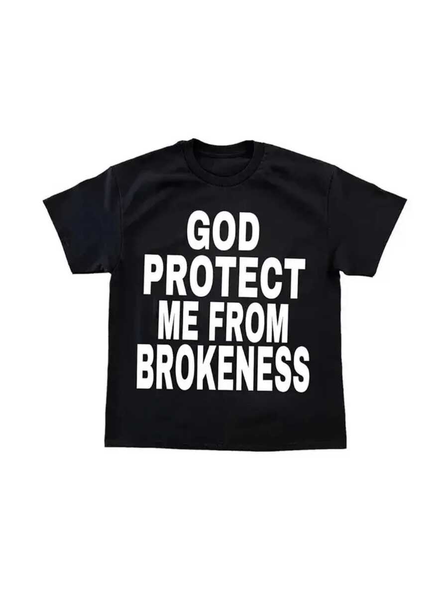 Message In Large Letters Expressing A Plea For Protection To Ward Off Poverty And Maintain Inner Strength. Casual Women's T-Shirt With Motivational Print. - Black - View 1