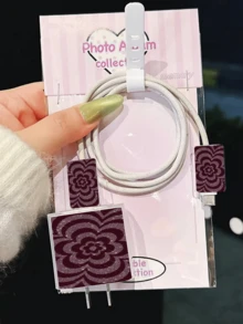 閃爍線條花卉印花極簡風 Apple 充電器保護套，適用於 20W Phone 15 充電器、16 ProMax 手機數據線保護套，防彎折、防貓咬，適合 13/14 Plus 數據線保護器、充電器保護套。聖誕禮物，送女友禮物 - 無色 - 查看 3