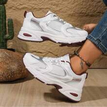 Retro Style Color-Blocked Dad Shoes, Casual, Fashionable And Versatile Women's Sports Shoes, Mesh Breathable, Thick-Soled For Height Increasing - Red - View 6