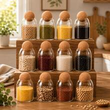 12 Piece 500ml/17oz Glass Seasoning Jar Set, Stylish Sealed Kitchen Jar Set, With Natural Cork Lid - Glass Storage Jar, Suitable For Coffee, Tea, Food, Nuts, Candies, Spices - Reusable, Round Glass Container, Perfect For Use In Kitchens And Restaurants. - 12pcs Storage Jar - View 11