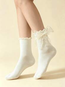 1/6 Pairs Spring White Lace Bow Comfortable Versatile Mary Jane Socks - Multicolor - View 3