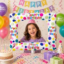1/2/4pcs Colorful Photo Frame Props, Aluminum Foil Balloon Decoration Colorful Photo Frame Theme Birthday Wedding Party Photo, Happy Birthday Holiday Celebration, Size 59*50cm - Birthday Photo Frame - View 3