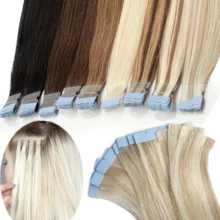 Mini Tape In Hair Extensions Human Hair Ingle Side PU Tape Human Hair Extensions Blonde Light Colour 10pcs/Pack - S33 - View 11