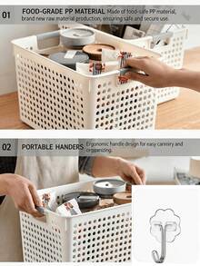 1 pieza Cesta de almacenamiento de plástico de gran capacidad color macaron, caja organizadora multifuncional para snacks y juguetes de escritorio, material PP con asa integrada, caja de almacenamiento apilable y minimalista que ahorra espacio, adecuada para el hogar, la cocina, el baño, el dormitorio y la oficina - Multicolor - Ver 9
