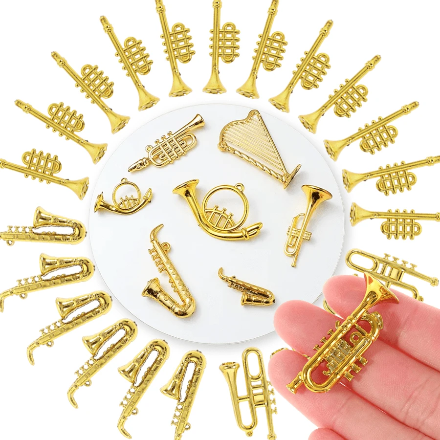 5/10/20 cái mô hình nhạc cụ mini mạ vàng trang trí, đạo cụ chụp ảnh, đồ thủ công nhỏ cho bàn làm việc, bàn học, phụ kiện trang trí cây thông Noel DIY - A - Xem 1