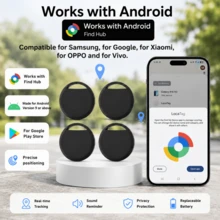RSH 4 piezas Etiquetas inteligentes para sistema Android, compatibles con la aplicación Find My (Android 9.0+), posicionamiento global preciso anti-pérdida, localizador inteligente para equipaje, llaves, mochilas, mascotas, batería reemplazable, compartir en familia y protección de privacidad - Negro - Ver 2