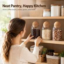 12 Piece 500ml/17oz Glass Seasoning Jar Set, Stylish Sealed Kitchen Jar Set, With Natural Cork Lid - Glass Storage Jar, Suitable For Coffee, Tea, Food, Nuts, Candies, Spices - Reusable, Round Glass Container, Perfect For Use In Kitchens And Restaurants. - 12pcs Storage Jar - View 8