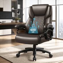 600lbs Big And Tall Office Chai, Large Heavy Duty With Ergonomic Lumbar Support, Executive Office Chair For Heavy People With Quiet Rubber Wheel,Brown - 棕色 - 查看 2