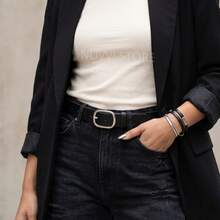 Women's Casual Leather Belt With Silver Buckle, 3cm - 黑色 - 查看 1