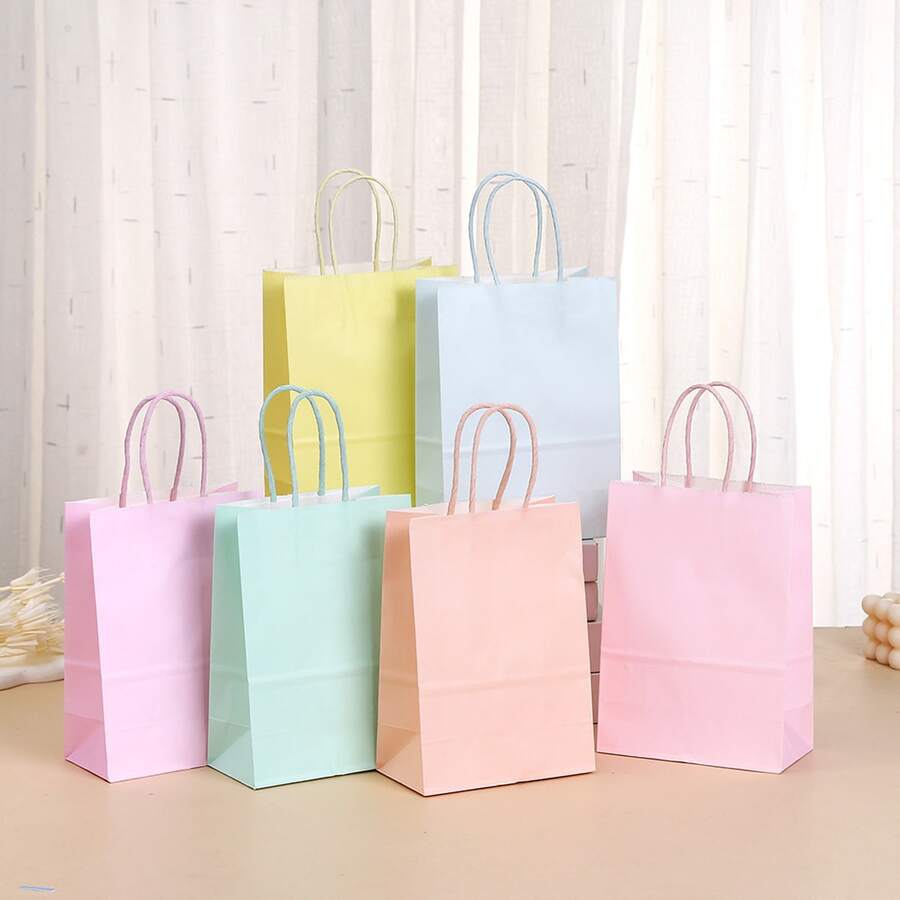 12/18/24/30pcs Colorful Kraft Paper Gift Bags With Handle, Gift Wrapping Bags For Party, Birthday, Valentine's Day, Christmas, Candy Bags, Shopping Bags, Small Business Supplies Decoration - Multipurpose Holiday Essential - Multicolor - View 1